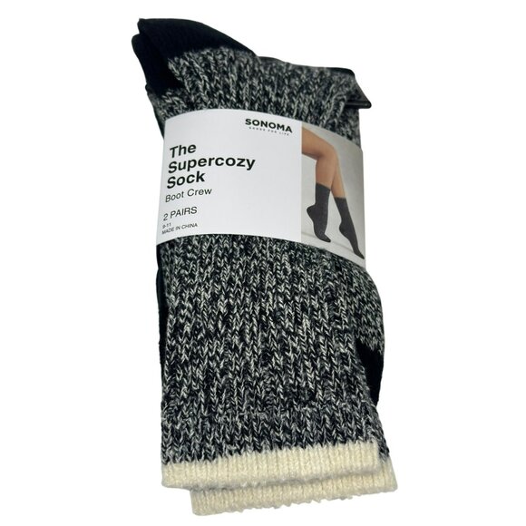 NWT Sonoma Supercozy Boot Crew Socks 2-Pair Cozy Warm One Size Winter - Picture 1 of 4